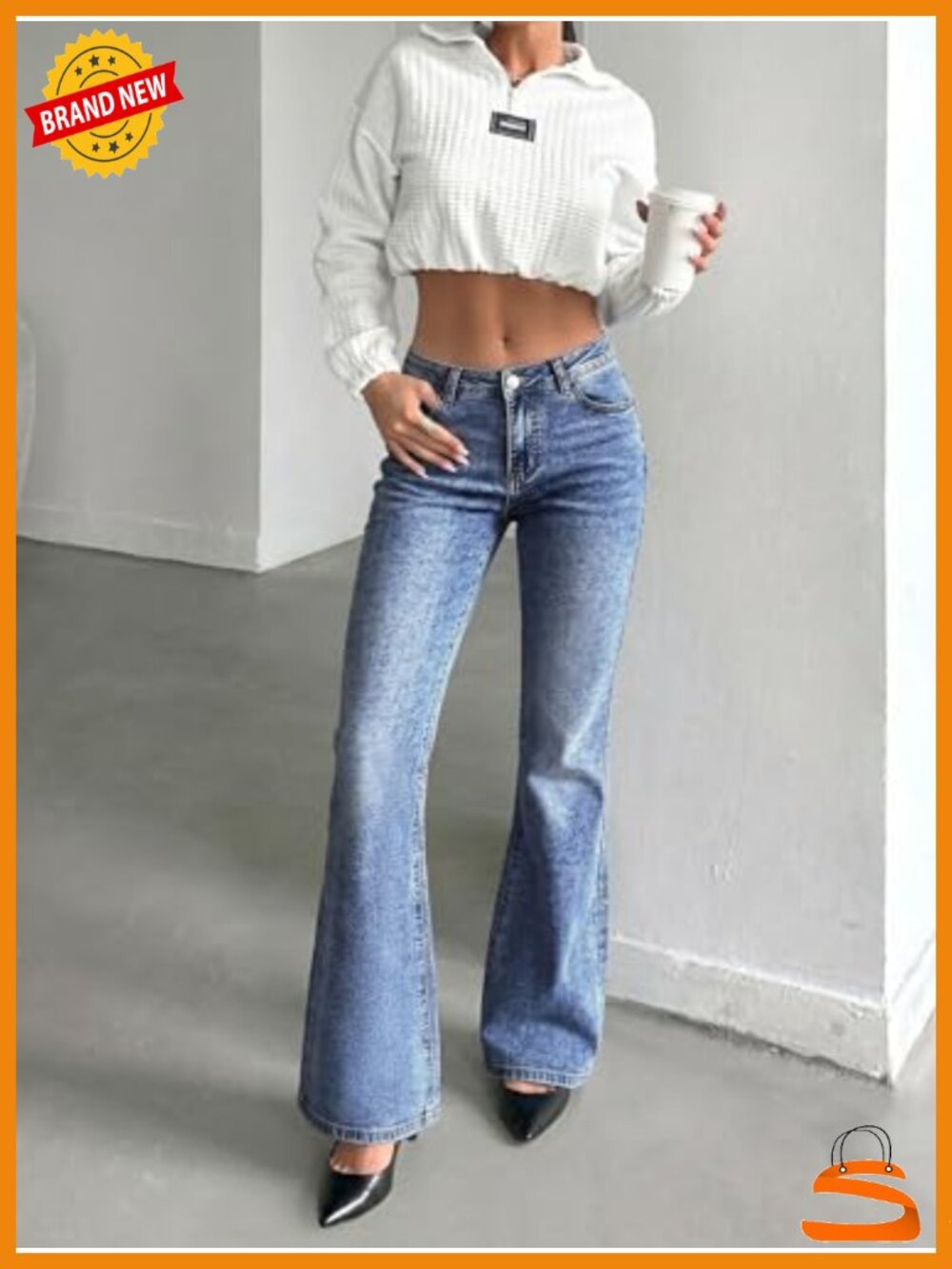 Low Rise Stretch Flare Jeans, Trendy Bell Bottom Bootcut Denim Pants - Picture 3 of 6